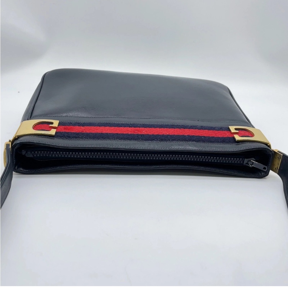 X SOLD X Auth Gucci Sherry Line Leather Navy Shoulder Bag W/Dustbag - Picture 5 of 16